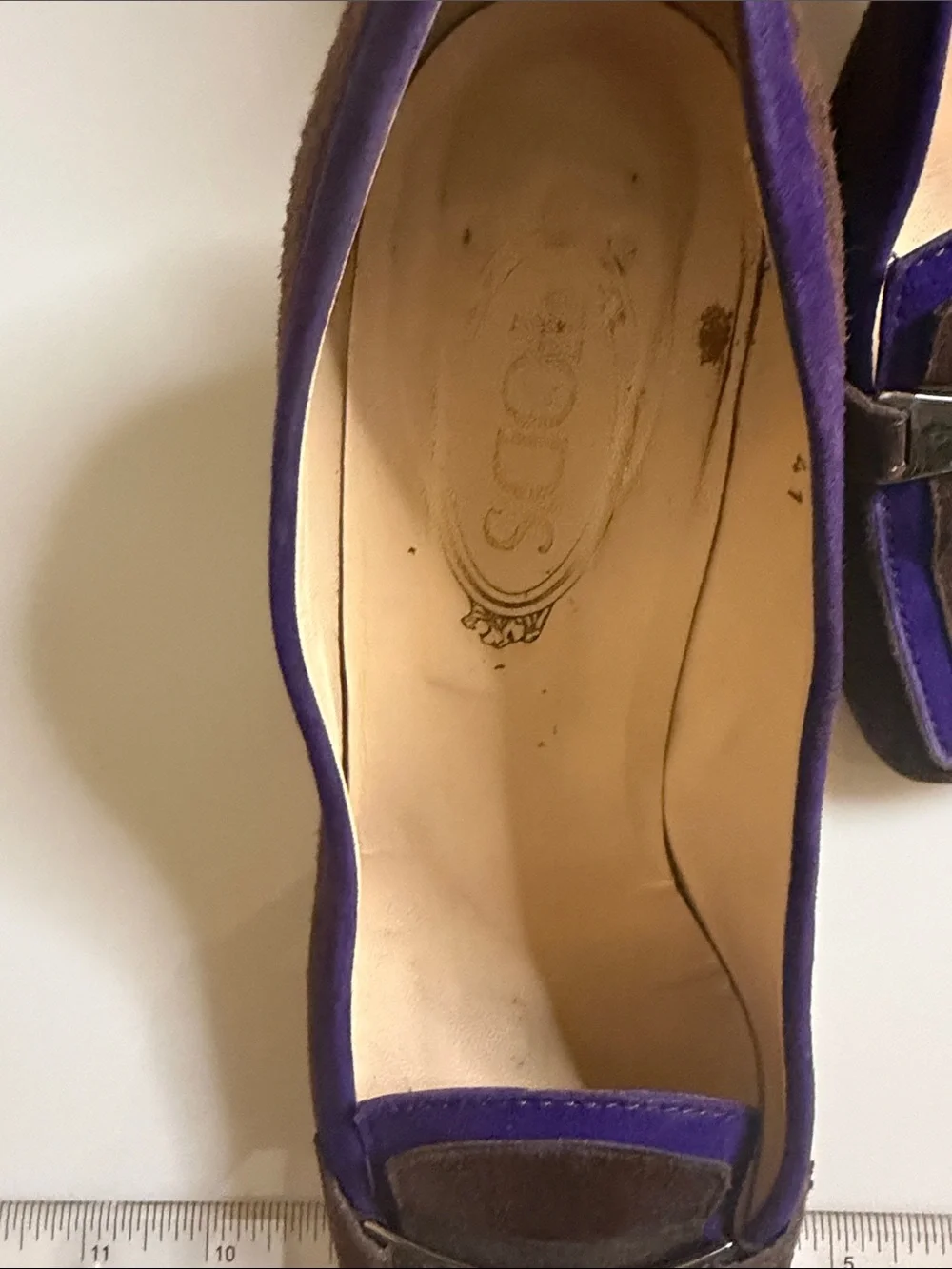 Tod's Brown Suede Heels with Purple Trim